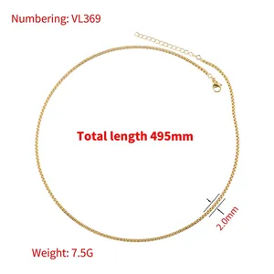 Golden 18K gold-plated box chain necklace with lobster clasp, 2.0mm width and 49.5cm length