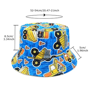 Kids reversible sun hat with blue base and yellow mixer truck print 52-54cm