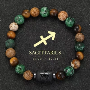 Elastic Sagittarius bracelet with natural tiger eye, turquoise and agate stones