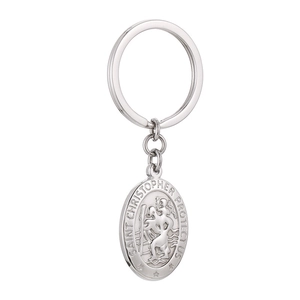 Saint Christopher protect us stainless steel cross keychain for car with silver finish