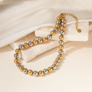 Minimalist 18K gold plated stainless steel two-tone beaded necklace for women