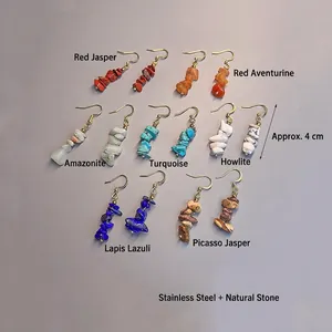 Bohemian natural stone drop earrings with golden stainless steel hooks for women