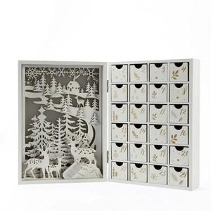 Christmas Advent Calendar Wood LED Countdown White Reindeer Forest Desktop Decor Holiday Novelty