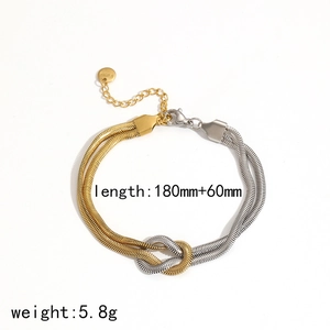 Two-tone silver and 18k gold plated knotted snake chain bracelet with lobster clasp