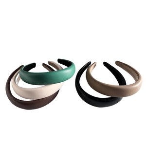 Set of five vintage PU leather headbands in green, beige, brown, black and khaki colors