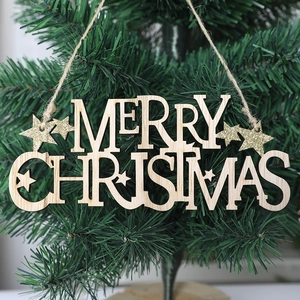 Merry Christmas Wooden Letter Sign Hanging Ornament Hollow Out Glitter Star Decor