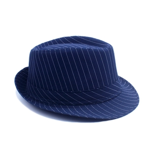 British style navy blue fedora hat with white stripes for outdoor sun protection