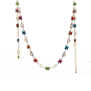 Golden necklace with colorful glitter butterfly charms and adjustable chain for women
