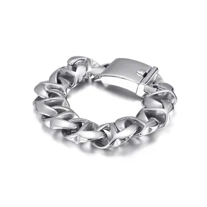 Men Cuban Link Chain Bracelet Stainless Steel Heavy Punk Hip Hop Streetwear Jewelry With Box Clasp