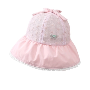 Pink lace girls sun hat with floral pattern and bow detail for kids aged 2-5