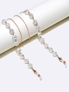 Chaîne De Lunettes Antidérapante À La Mode Pour Femmes Perles De Cristal Cordon De Lunettes En Métal Support De Lunettes De Soleil Décoratif Avec Boucles En Silicone