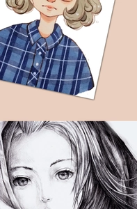 Detailed comparison of cartoon illustration and realistic pencil sketch on art paper