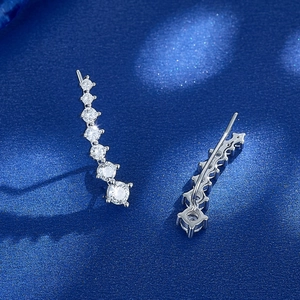 S925 Sterling Silver ear crawlers with gradient cubic zirconia stones in silver finish