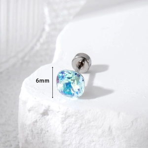 Sparkling 6mm square blue crystal stud earring with titanium steel screw back post