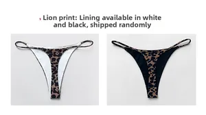 Detail view of leopard print thong showing both black and white inner lining options