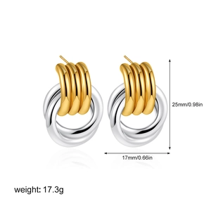 Detailed size map of double-layered mixed metal hoop earrings with 25mm height and 17.3g weight