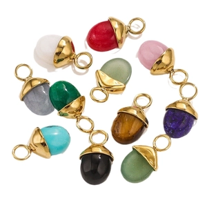 Colorful acorn-shaped stone pendants with gold metal caps for DIY jewelry making