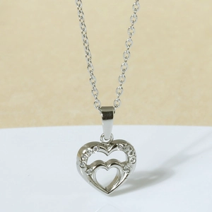 Elegant titanium steel heart necklace for women featuring a double layered zircon pendant