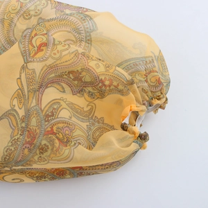Vintage lantern sleeve blouse with yellow paisley organza print and elastic cuffs
