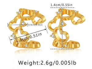Detail view showing dimensions of the heart ear cuff: 1.4cm height and 1.3cm width