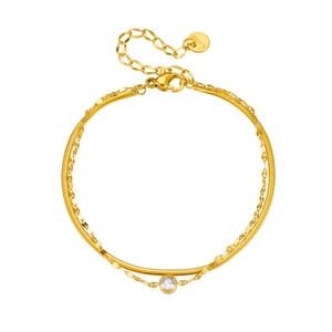 Layered Bracelet Stainless Steel Gold Plated With Round Zircon Snake And Sequin Chain Adjustable Jewelry For Women