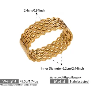 Detailed measurements of gold hollow honeycomb bangle showing width and inner diameter