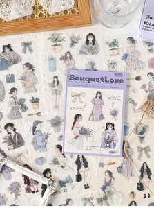 Detailed close-up of 20pcs vintage girl stickers for DIY scrapbooking and journal decor