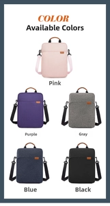 Detail view of Oxford fabric tablet bags in five colors with brown leather handles