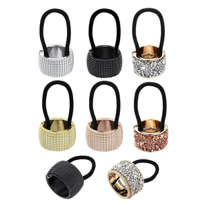 8-piece set of metallic ponytail cuff hair ties featuring rhinestone and bead textures