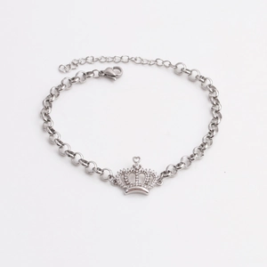 Bracciale a corona in argento con micro zirconi e catena regolabile da donna