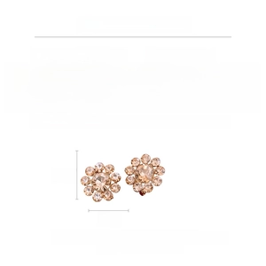 Detailed view of 14K gold plated flower earrings with crystal stones and sizing info