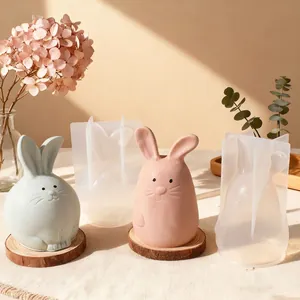 Cute bunny silicone mold for DIY resin candles with 3D heart and matte finish texture
