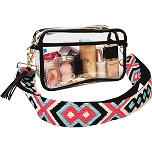 Clear Crossbody Bag Transparent PVC Waterproof Stadium Approved Wide Patterned Adjustable Strap Tassel Fashion For Women