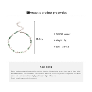 Silver bracelet with green teardrop zircon featuring 15.5cm length plus 5.8cm adjuster