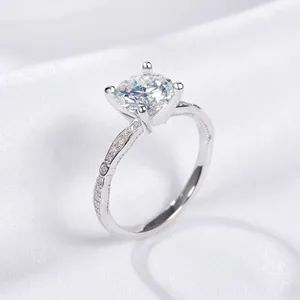 Classic S925 sterling silver engagement ring with 7.5mm moissanite and side stones