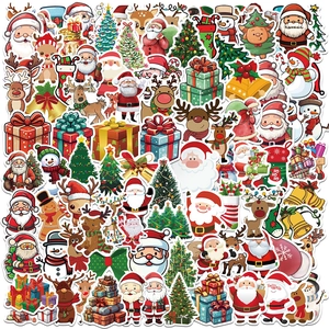 Christmas Cartoon Stickers Decorative PVC Stickers Featuring Santa Claus Snowman Reindeer For Party Favors Laptop Water Bottle