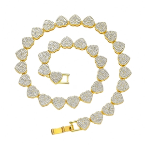 Heart Cuban Link Necklace Bracelet Alloy Iced Out Rhinestone Hip Hop Jewelry For Men Women Streetwear Accessory