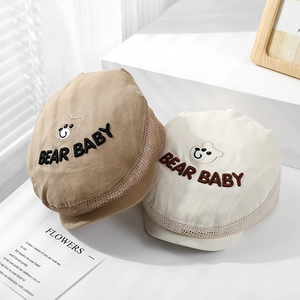 Detailed embroidery of cartoon bear and mesh fabric on toddler sun hat for summer