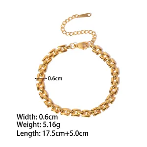Bracelet chaîne cubaine dorée en acier inoxydable avec fermoir mousqueton réglable