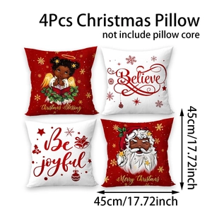 Detail of 4-piece Christmas pillow covers showing 45x45cm size and Santa illustrations