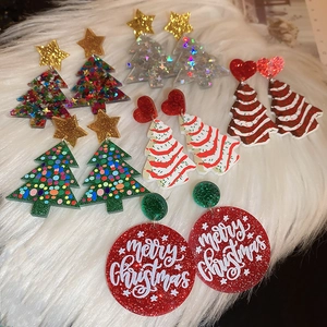 Christmas Tree Star Heart Acrylic Earrings With 925 Sterling Silver Earring Post Glitter Festive Jewelry For Women