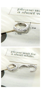 Detailed size specifications for zircon silver hoop earrings showing 8mm inner diameter