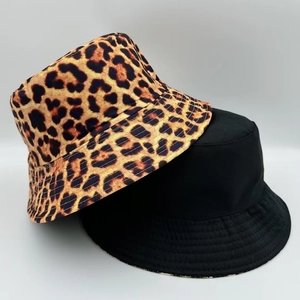 Leopard Print Bucket Hat Reversible Sun Protection Foldable Polyester Fashion Outdoor Fisherman Hat Men Women