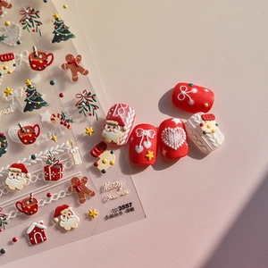 Stickers à ongles 3D de Noël avec motifs Père Noël, sapins et bonshommes de pain d'épices