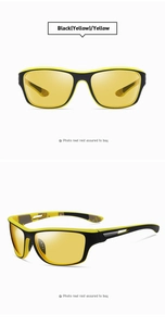 Dual view of black and yellow cycling sunglasses with polarized yellow lenses
