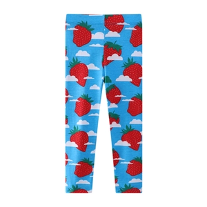 Leggings Ragazze Cotone Stampa Fragola E Nuvola Vita Elastica Pantaloni Casual Vestibilità Aderente Per Bambine