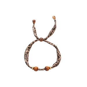 Bracelet rétro en ruban léopard avec perles en bois et cordon de serrage réglable