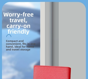 Detail of red Saffiano leather passport holder texture and premium edge stitching