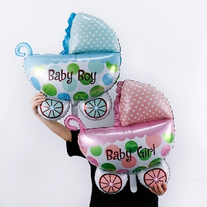 Blue and pink baby stroller foil balloons for baby shower and birthday parties