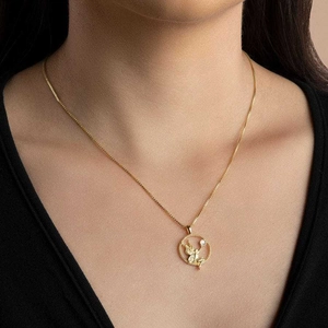 Golden necklace with Greek goddess fairy pendant and pearl on box chain